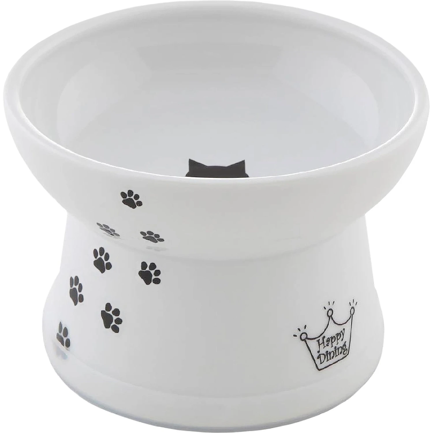 Necoichi Ceramic Elevated Cat Food Bowl, White Paw Print 1 Necoichi Ceramic Elevated Cat Food Bowl, White Paw Print