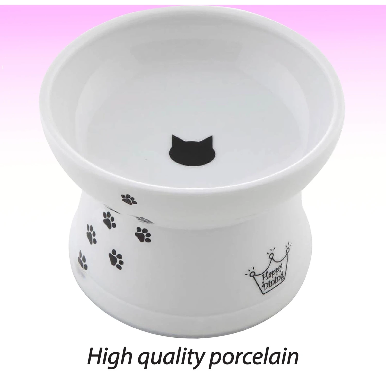 Necoichi Ceramic Elevated Cat Food Bowl, White Paw Print 4 Necoichi Ceramic Elevated Cat Food Bowl, White Paw Print - Image 4