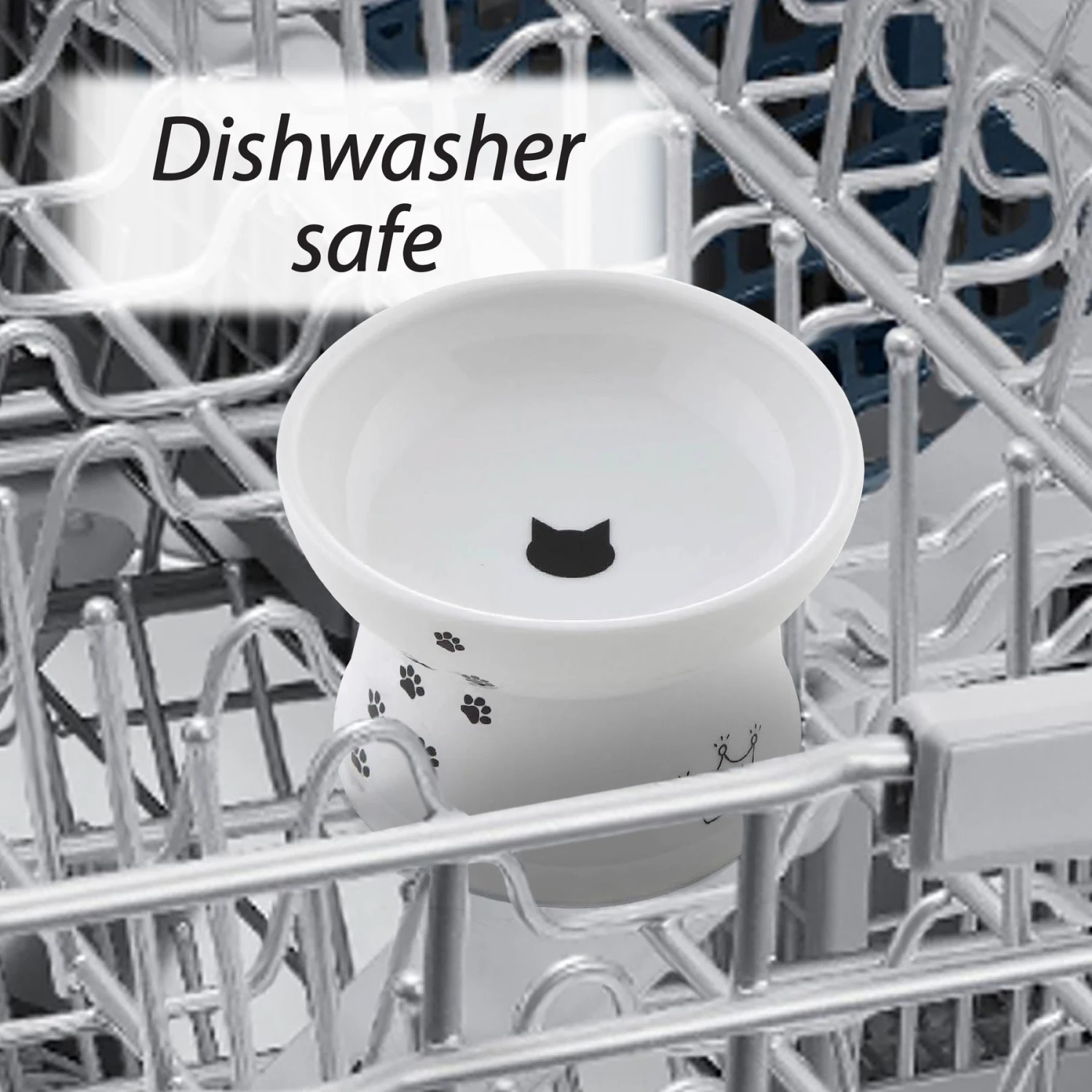 Necoichi Ceramic Elevated Cat Food Bowl, White Paw Print 5 Necoichi Ceramic Elevated Cat Food Bowl, White Paw Print - Image 5