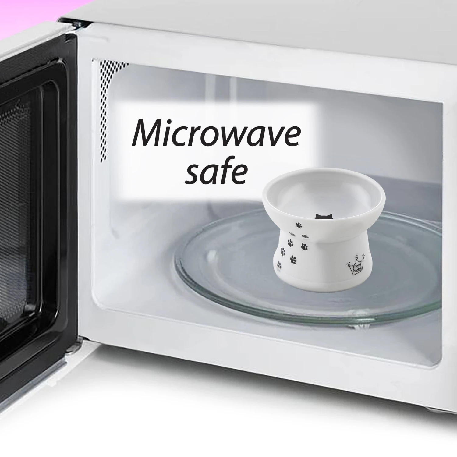 Necoichi Ceramic Elevated Cat Food Bowl, White Paw Print 6 Necoichi Ceramic Elevated Cat Food Bowl, White Paw Print - Image 6