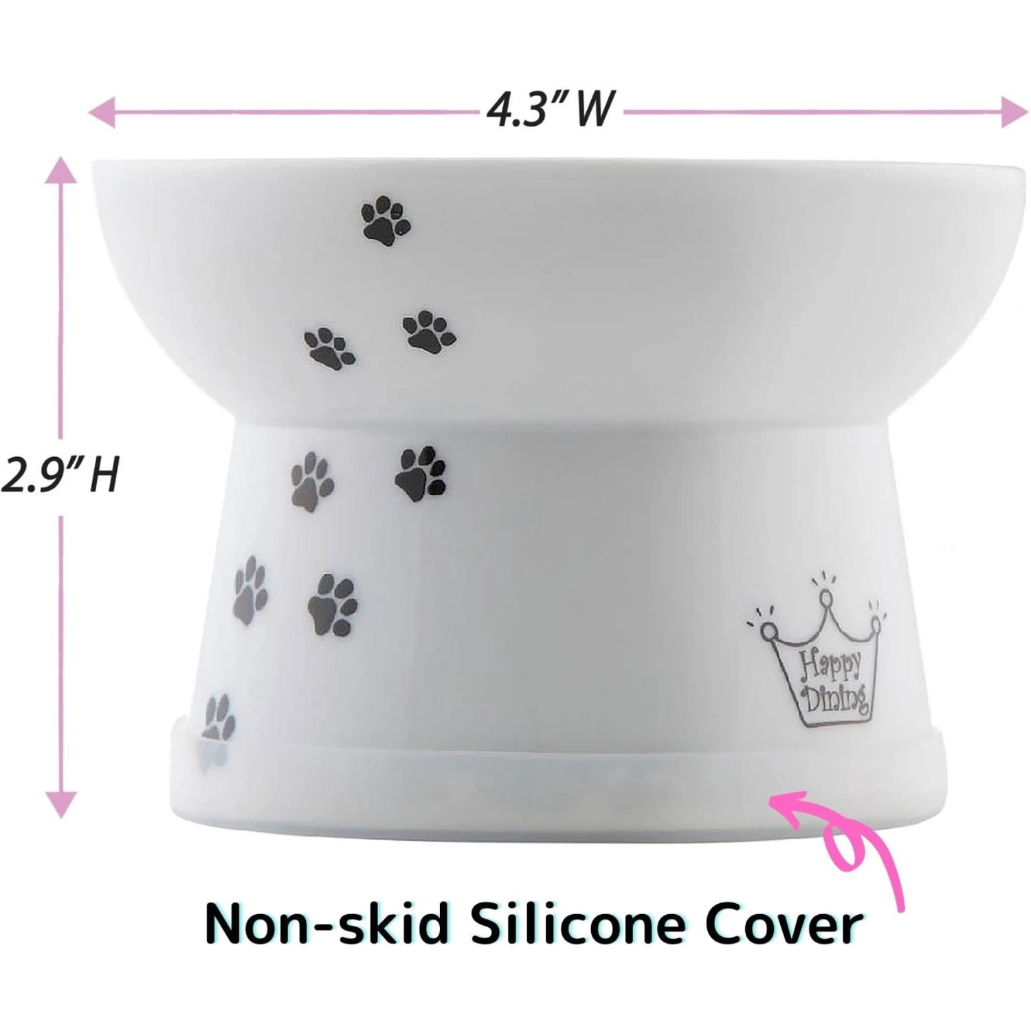 Necoichi Ceramic Elevated Cat Food Bowl, White Paw Print 8 Necoichi Ceramic Elevated Cat Food Bowl, White Paw Print - Image 8