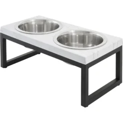 Frisco Marble Print Stainless Steel Double Elevated Dog Bowl