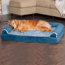 FurHaven Faux Fur & Suede Cooling Gel Sofa Dog & Cat Bed