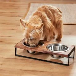 Frisco Wood Elevated Non-Skid Stainless Steel Double Diner Dog & Cat Bowl -ROYAL CANIN Shop 257143 PT3. AC SS1800 V1615987292