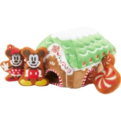 Disney Holiday Mickey & Minnie Mouse Gingerbread House Hide & Seek Puzzle Plush Squeaky Dog Toy