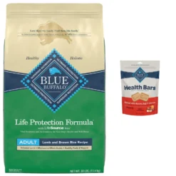Blue Buffalo Life Protection Formula Adult Lamb & Brown Rice Recipe Dry Dog Food & Blue Buffalo Health Bars Baked With Bacon, Egg & Cheese Dog Treats