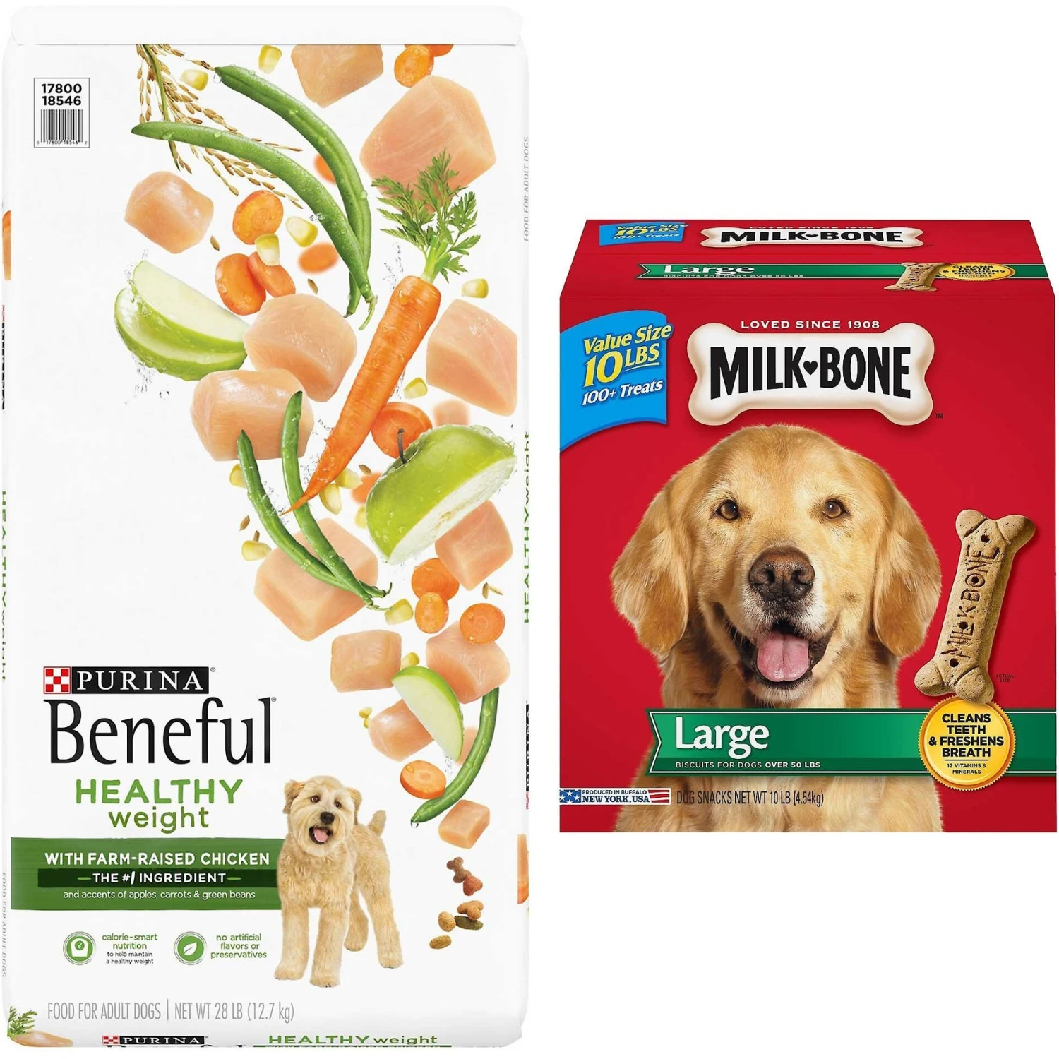 Purina Beneful Healthy Weight With Farm-Raised Chicken Dry Dog Food & Milk-Bone Original Large Biscuit Dog Treats 1 Purina Beneful Healthy Weight With Farm-Raised Chicken Dry Dog Food & Milk-Bone Original Large Biscuit Dog Treats