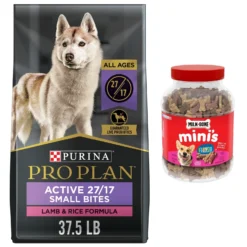 Purina Pro Plan Sport Small Bites All Life Stages High-Protein Lamb & Rice Formula Dry Dog Food & Milk-Bone Mini's Flavor Snacks Beef, Chicken & Bacon Flavored Biscuit Dog Treats