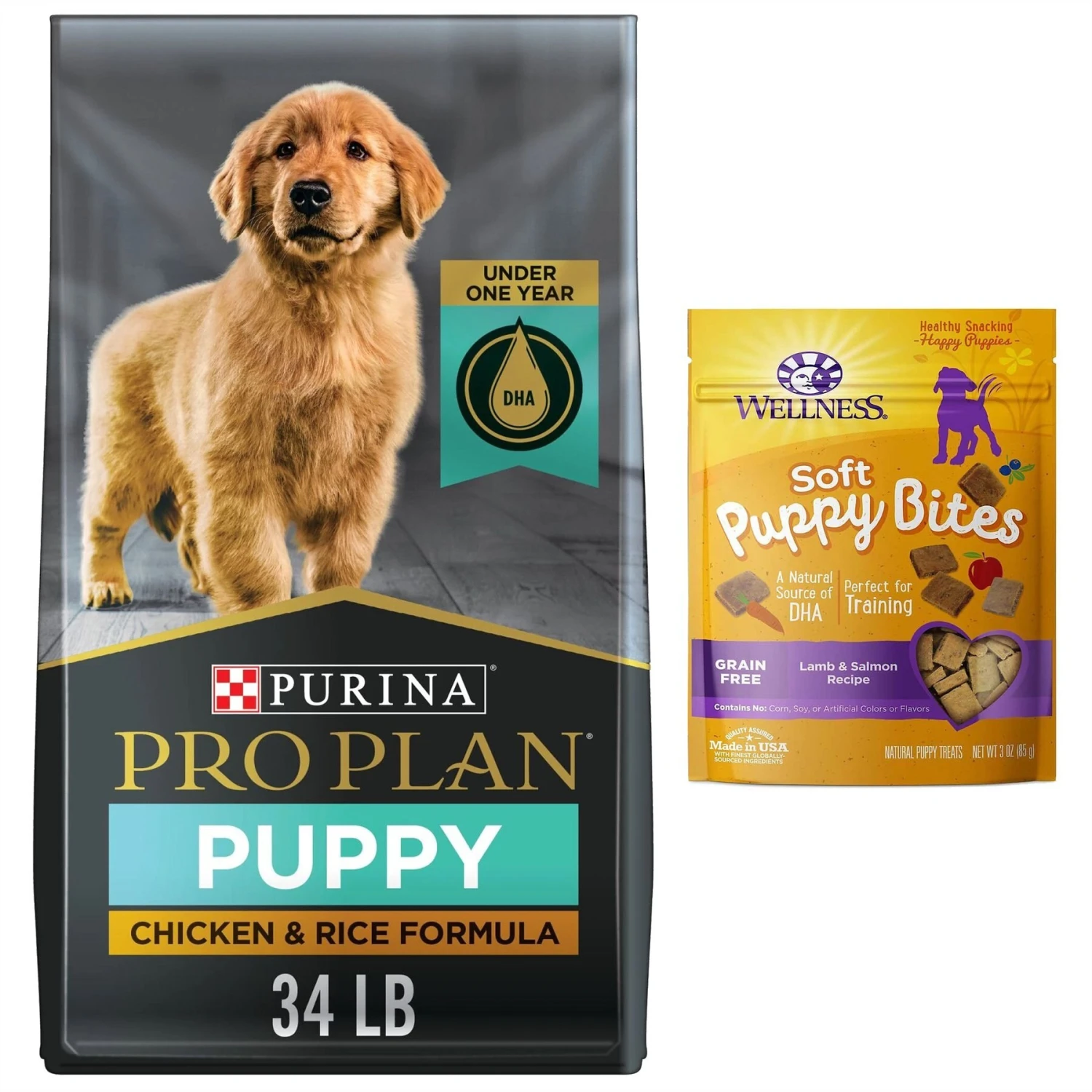 Purina Pro Plan High Protein Chicken & Rice Formula Dry Puppy Food & Wellness Soft Puppy Bites Lamb & Salmon Recipe Grain-Free Natural Dog Treats 1 Purina Pro Plan High Protein Chicken & Rice Formula Dry Puppy Food & Wellness Soft Puppy Bites Lamb & Salmon Recipe Grain-Free Natural Dog Treats