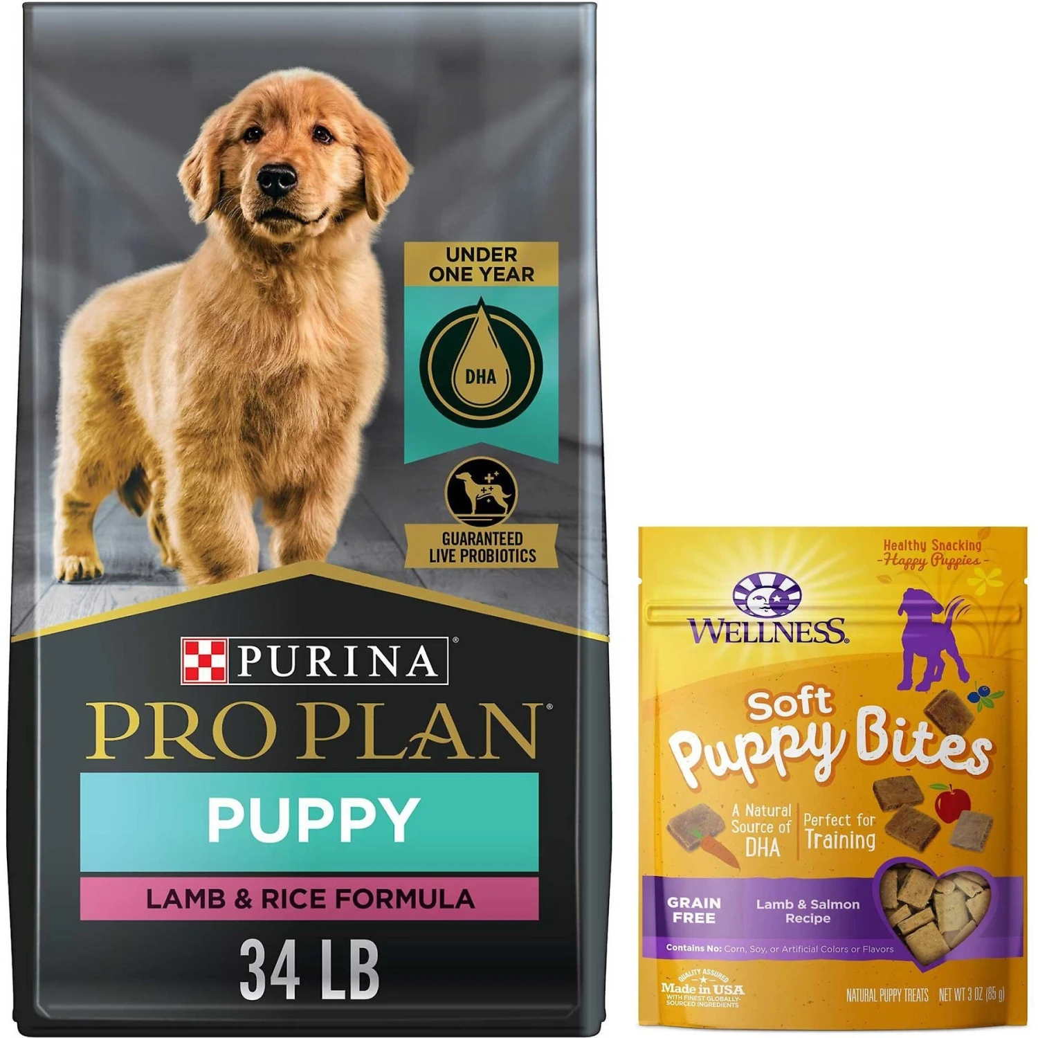 Purina Pro Plan High Protein DHA Lamb & Rice Formula Puppy Food & Wellness Soft Puppy Bites Lamb & Salmon Recipe Grain-Free Natural Dog Treats 1 Purina Pro Plan High Protein DHA Lamb & Rice Formula Puppy Food & Wellness Soft Puppy Bites Lamb & Salmon Recipe Grain-Free Natural Dog Treats