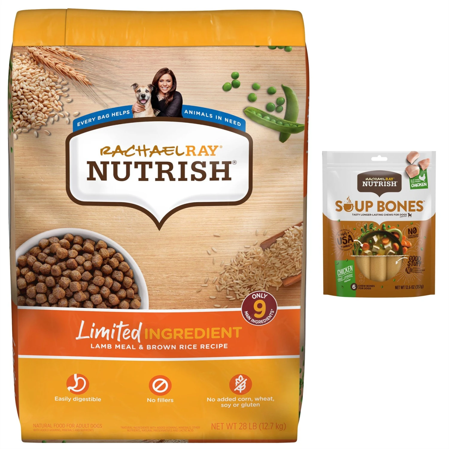 Rachael Ray Nutrish Limited Ingredient Lamb Meal & Brown Rice Recipe Dry Dog Food & Rachael Ray Nutrish Soup Bones Chicken & Veggies Flavor Dog Treats 1 Rachael Ray Nutrish Limited Ingredient Lamb Meal & Brown Rice Recipe Dry Dog Food & Rachael Ray Nutrish Soup Bones Chicken & Veggies Flavor Dog Treats