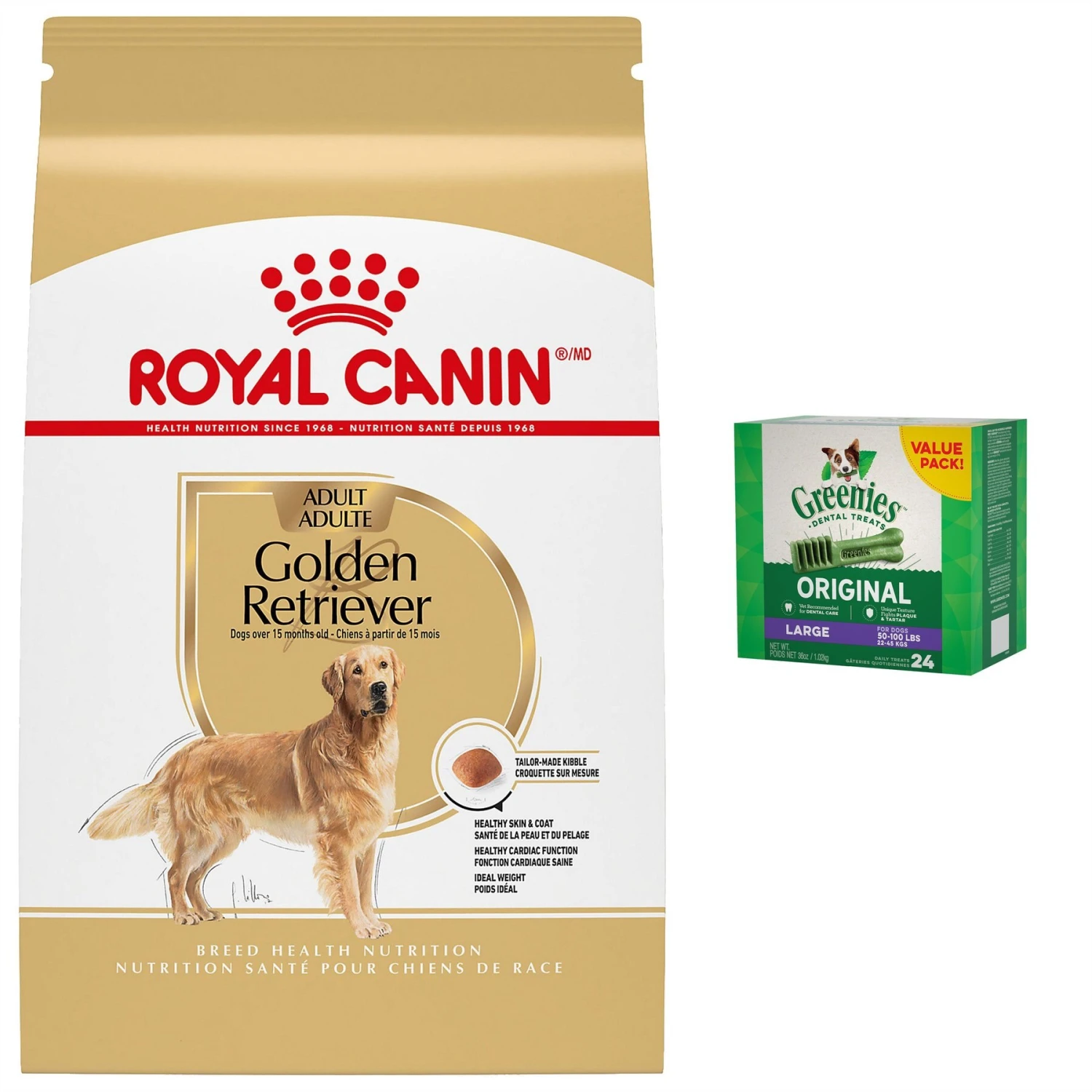 Royal Canin Breed Health Nutrition Golden Retriever Adult Dry Dog Food & Greenies Large Dental Dog Treats 1 Royal Canin Breed Health Nutrition Golden Retriever Adult Dry Dog Food & Greenies Large Dental Dog Treats