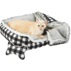 Frisco Buffalo Check Cuddler Pet Bed & Gift Set, Black & White -ROYAL CANIN Shop 299397 PT2. AC SS1800 V1639093612