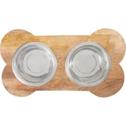 Frisco Premium Wood Elevated Bone Shape Stainless Steel Double Diner Dog & Cat Bowl, 3 Cup -ROYAL CANIN Shop 331497 PT4. AC SS1800 V1657656894