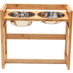 Pawfect Pets Adjustable Height Elevated Raised Dog Bowl Stand With Four Stainless Steel Bowls, Large