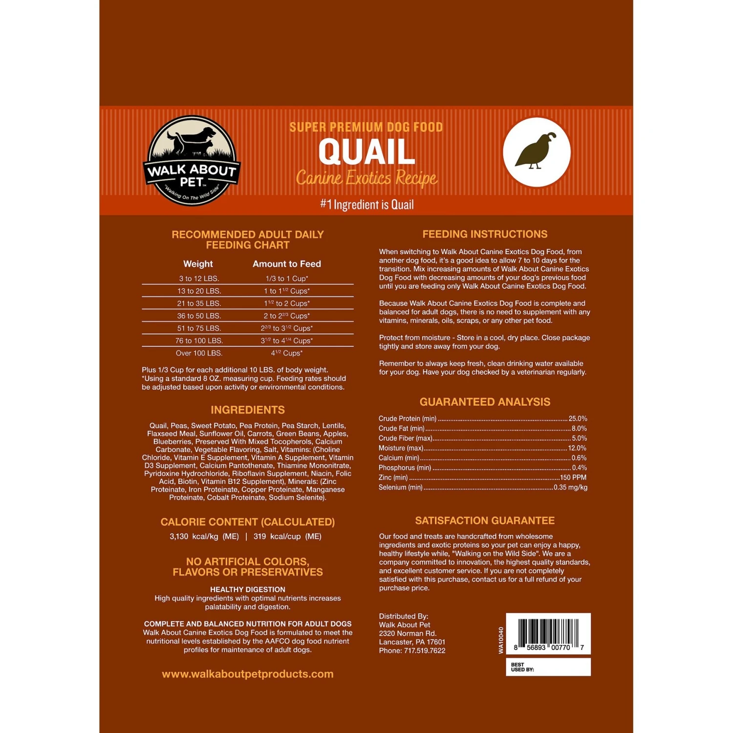 Walk About Quail Canine Exotics Recipe Super Premium Dry Dog Food, 10-lb Bag 2 Walk About Quail Canine Exotics Recipe Super Premium Dry Dog Food, 10-lb Bag - Image 2