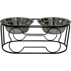 YML Wrought Iron Stand Dog & Cat Feeder Bowl, Stainless Steel
