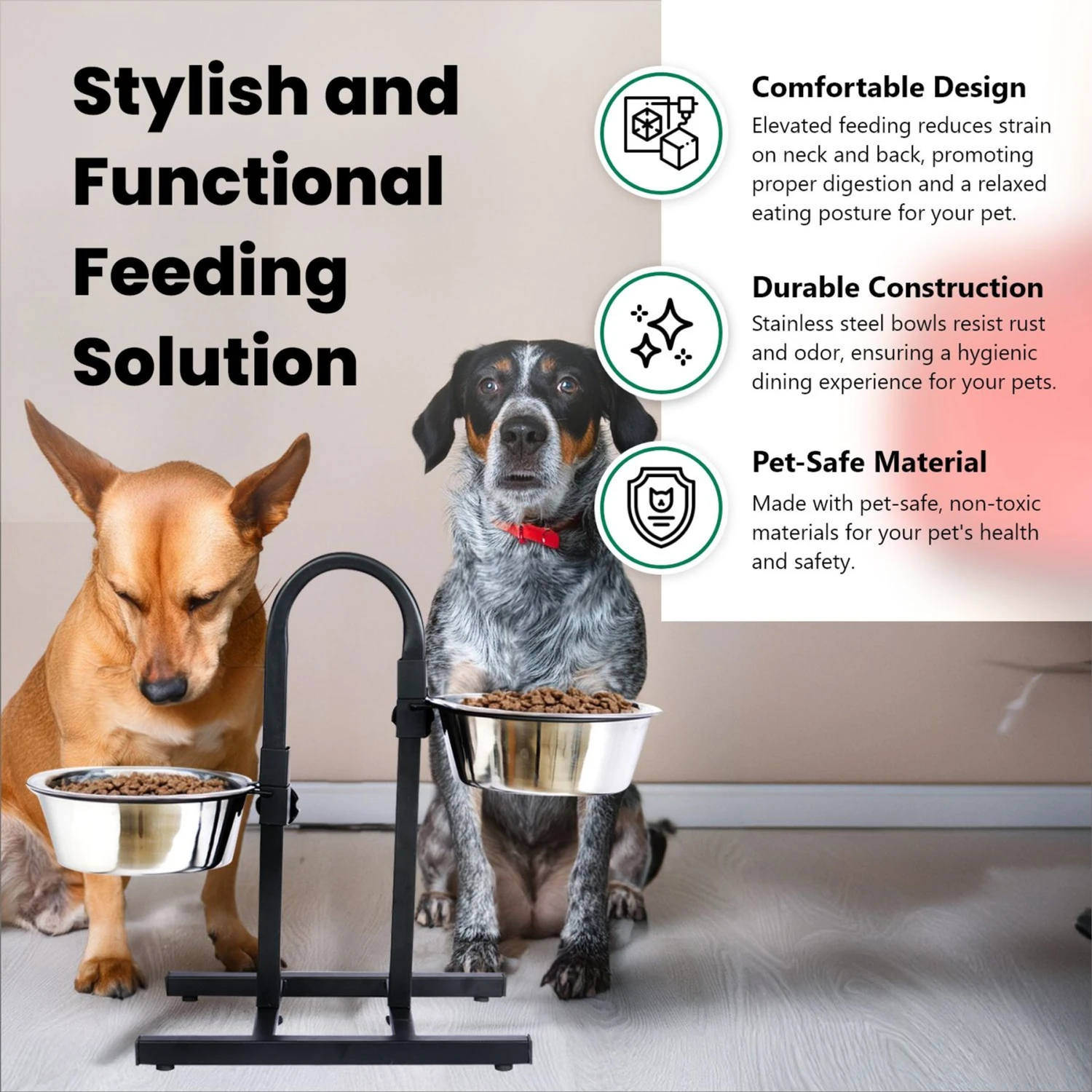 Iconic Pet U Design Adjustable Stainless Steel Pet Double Dog Bowl 2 Iconic Pet U Design Adjustable Stainless Steel Pet Double Dog Bowl - Image 2