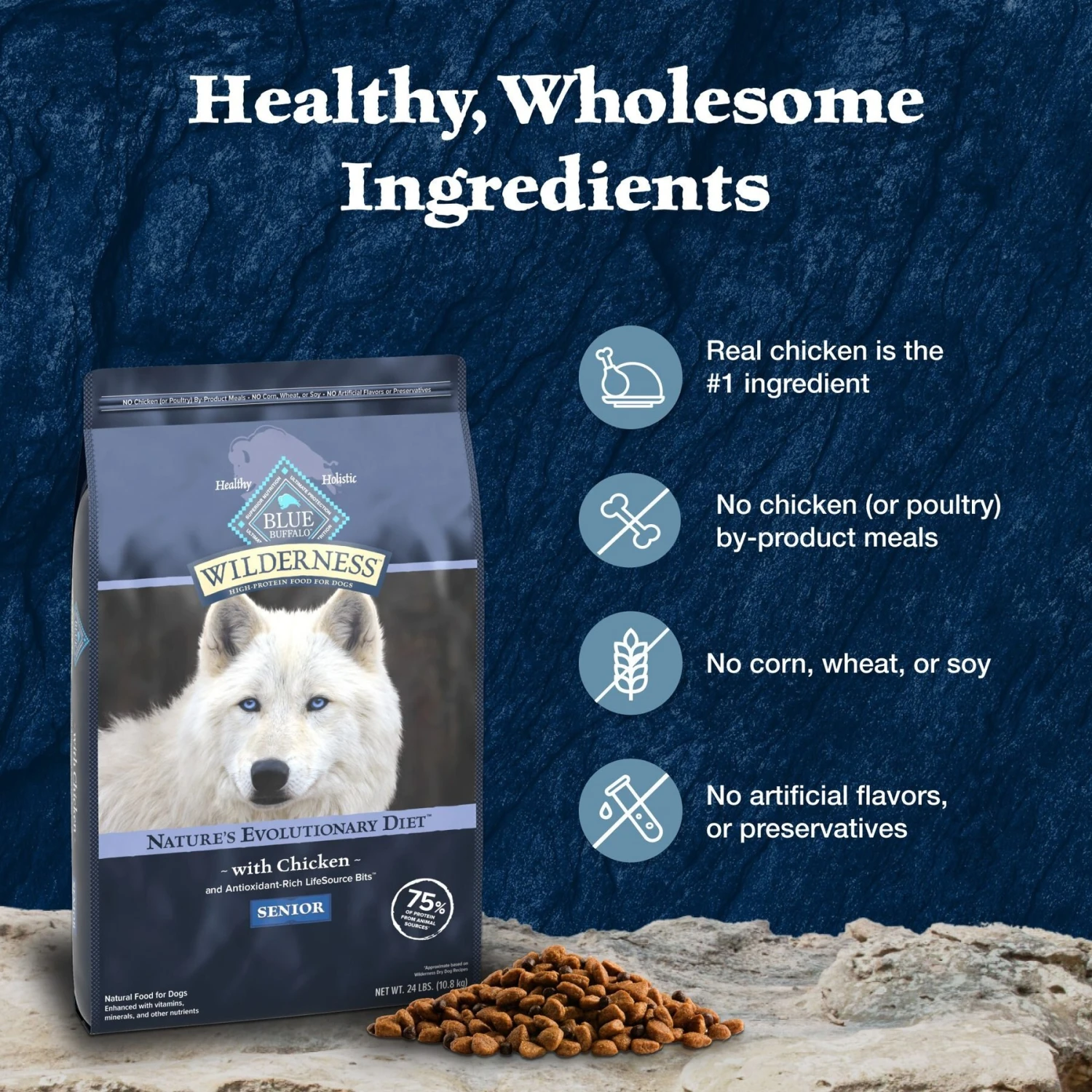 Blue Buffalo Wilderness Senior High Protein Natural Chicken & Wholesome Grains Dry Dog Food 6 Blue Buffalo Wilderness Senior High Protein Natural Chicken & Wholesome Grains Dry Dog Food - Image 6