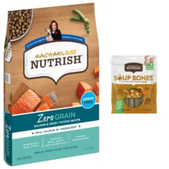 Rachael Ray Nutrish Zero Grain Natural Salmon & Sweet Potato Recipe Grain-Free Dry Dog Food & Rachael Ray Nutrish Soup Bones Chicken & Veggies Flavor Dog Treats