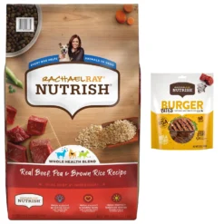 Rachael Ray Nutrish Real Beef, Pea, & Brown Rice Recipe Dry Dog Food & Rachael Ray Nutrish Burger Bites, Beef Burger With Bison Grain-Free Dog Treats