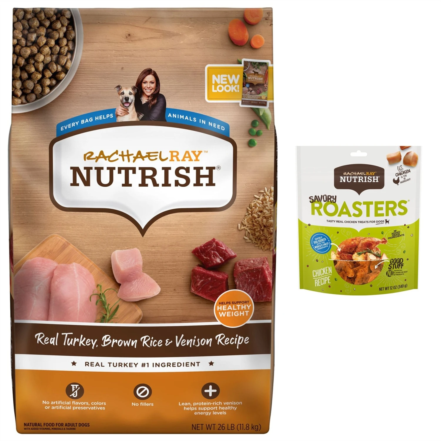 Rachael Ray Nutrish Real Turkey, Brown Rice & Venison Recipe Health Weight Dry Dog Food & Rachael Ray Nutrish Savory Roasters Roasted Chicken Grain-Free Recipe Dog Treats 1 Rachael Ray Nutrish Real Turkey, Brown Rice & Venison Recipe Health Weight Dry Dog Food & Rachael Ray Nutrish Savory Roasters Roasted Chicken Grain-Free Recipe Dog Treats