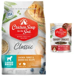 Chicken Soup For The Soul Large Breed Puppy Chicken, Turkey & Brown Rice Recipe Dry Dog Food & Chicken Soup For The Soul Savory Snacks Beef Dog Treat