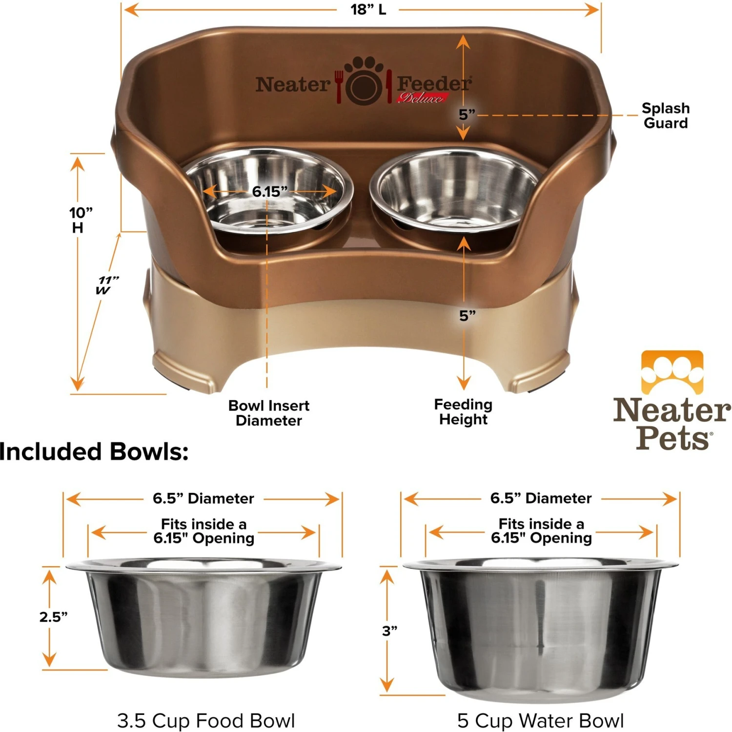 Neater Pets Neater Feeder Deluxe Elevated & Mess-Proof Dog Bowls, Bronze 3 Neater Pets Neater Feeder Deluxe Elevated & Mess-Proof Dog Bowls, Bronze - Image 3